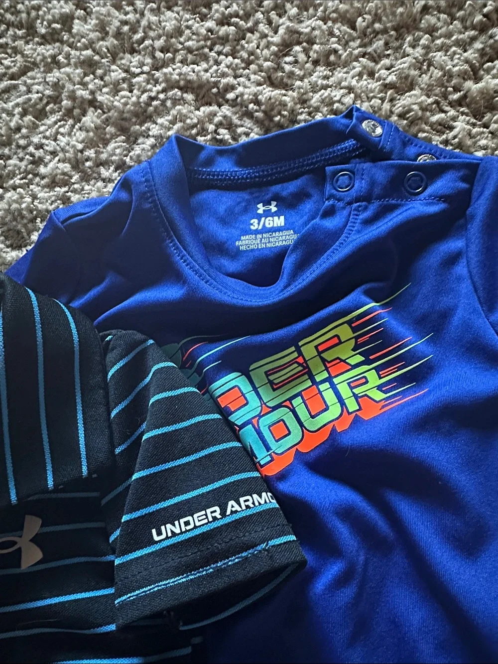 Under Armour Royal Blue Logo Baby Bodysuit with Navy Stripe Companion